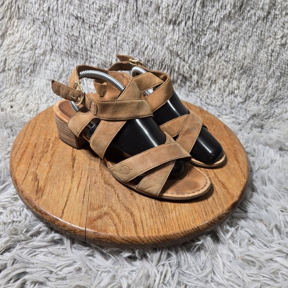 Born Woven Sandals Womens Sz 9M Brown Leather Strappy Stretchy Buckle Gladiator